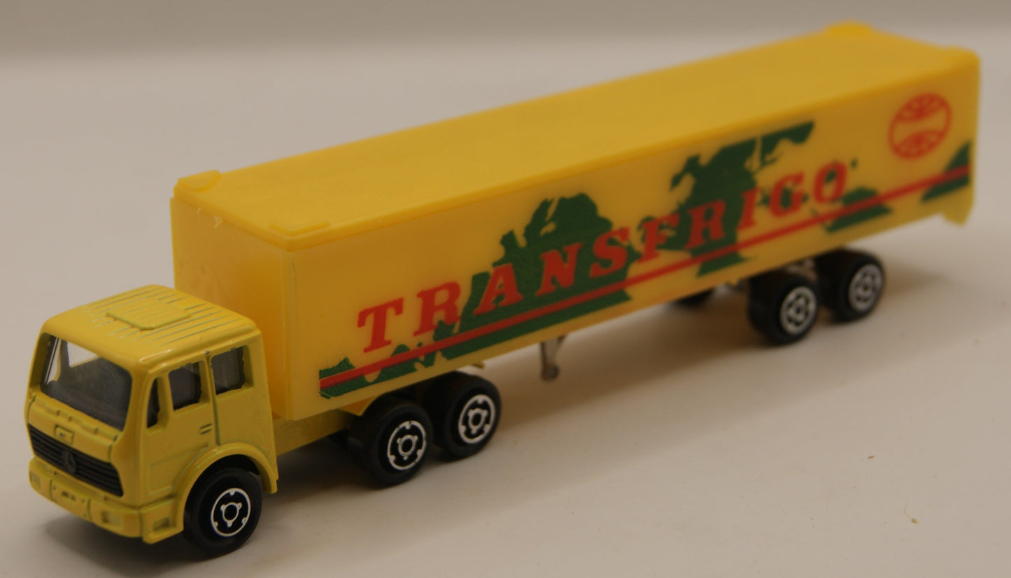Majorette Vintage Transfrigo Mercedes Sattelzug Gelb 1:100 Made in France