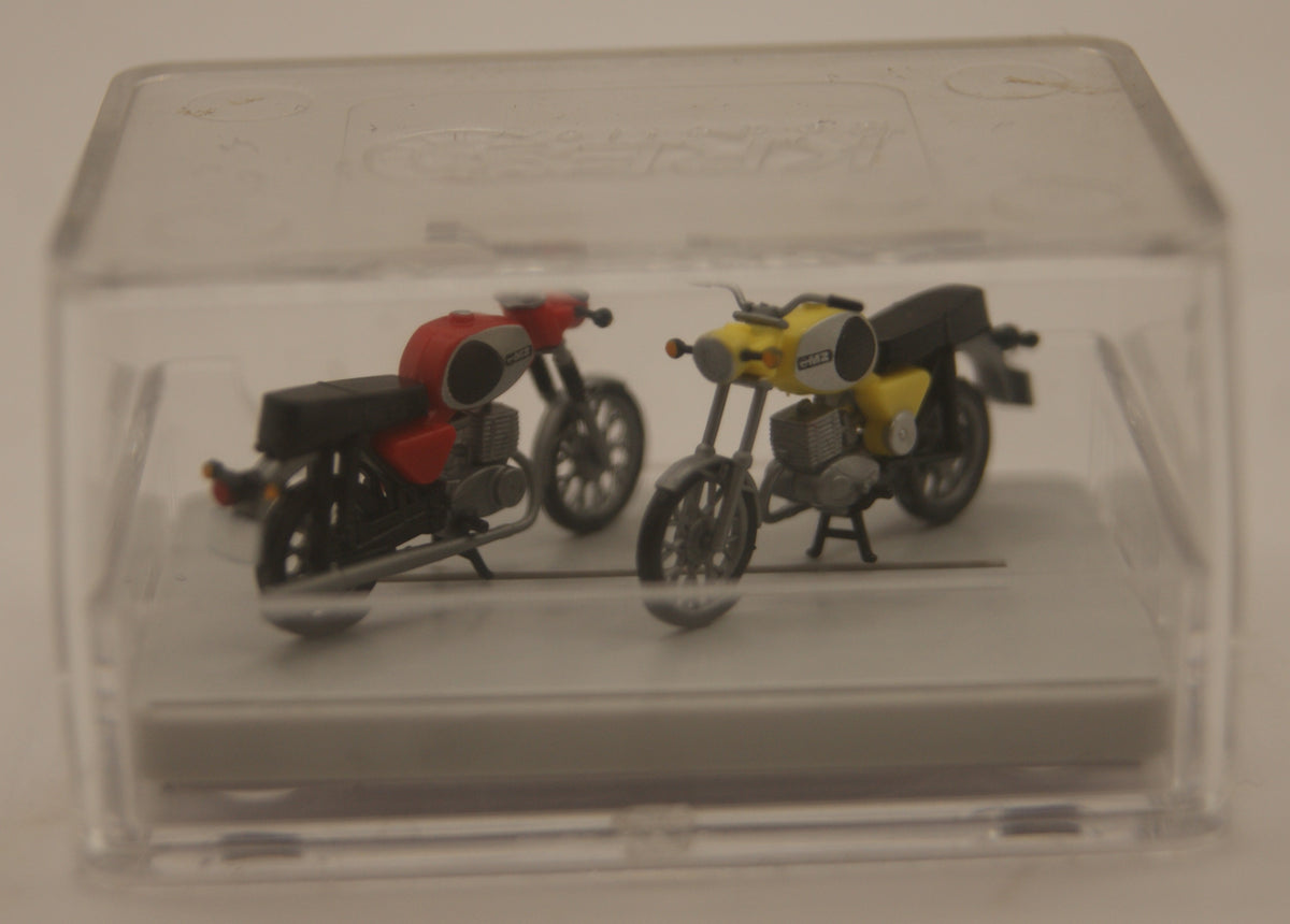 KRES 10261 MZ TS 250 / TS 150 Motorräder rot & gelb – 2er Set H0 1:87 – mit Originalbox