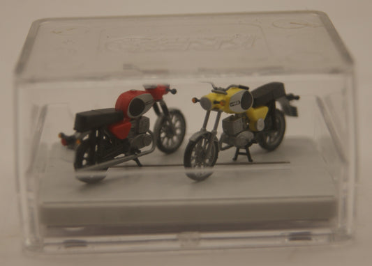 KRES 10261 MZ TS 250 / TS 150 Motorräder rot & gelb – 2er Set H0 1:87 – mit Originalbox