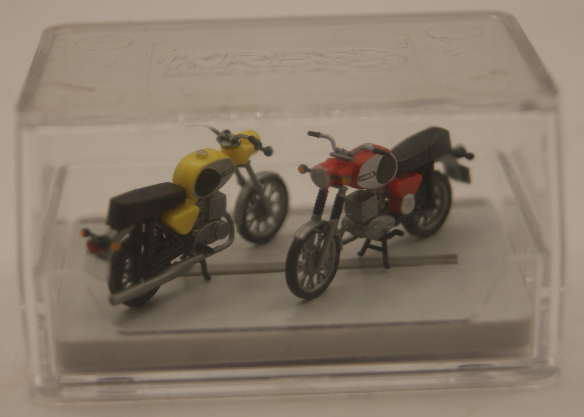 KRES 10261 MZ TS 250 / TS 150 Motorräder rot & gelb – 2er Set H0 1:87 – mit Originalbox
