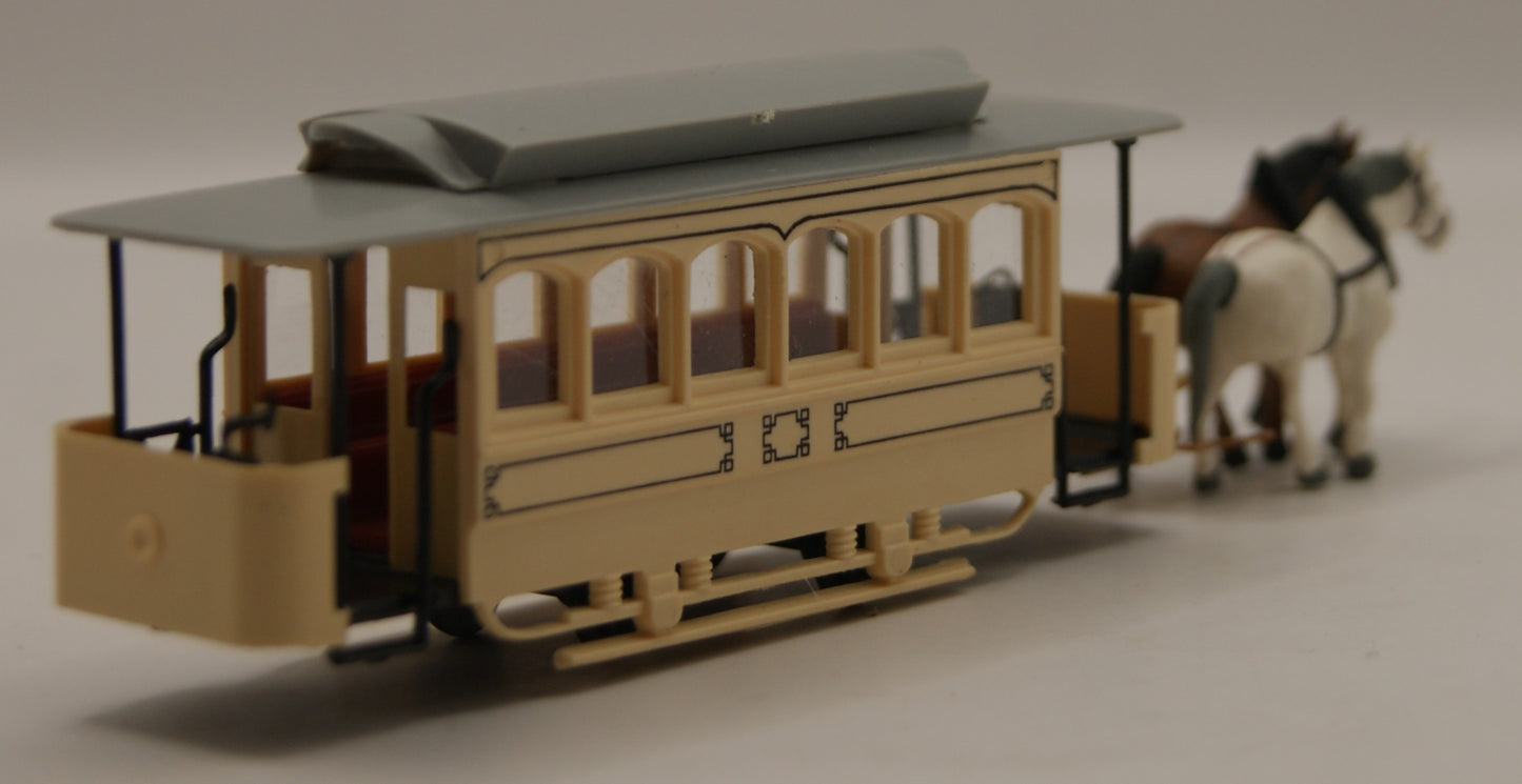 SPM Stettnisch IMU H0 1:87 Pferdebahn Straßenbahn mit 2 Pferden Deichsel defekt