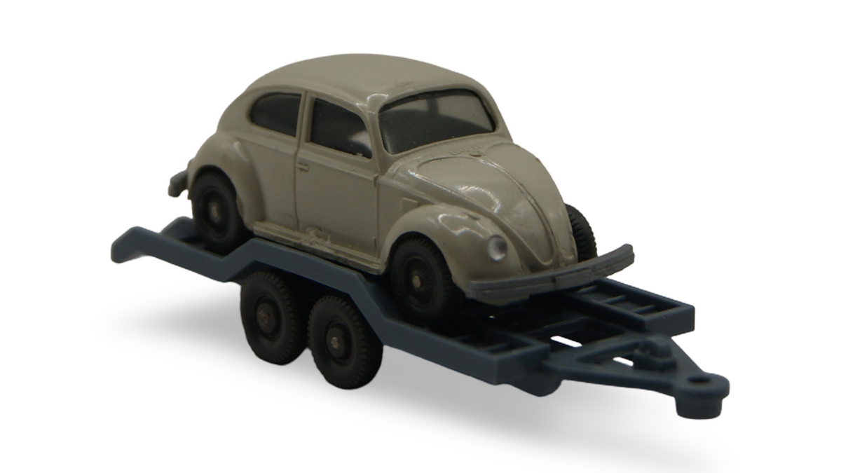 Wiking VW Käfer auf PKW-Transportanhänger 1:87 H0 Eigenbau Werkstatt-Szene