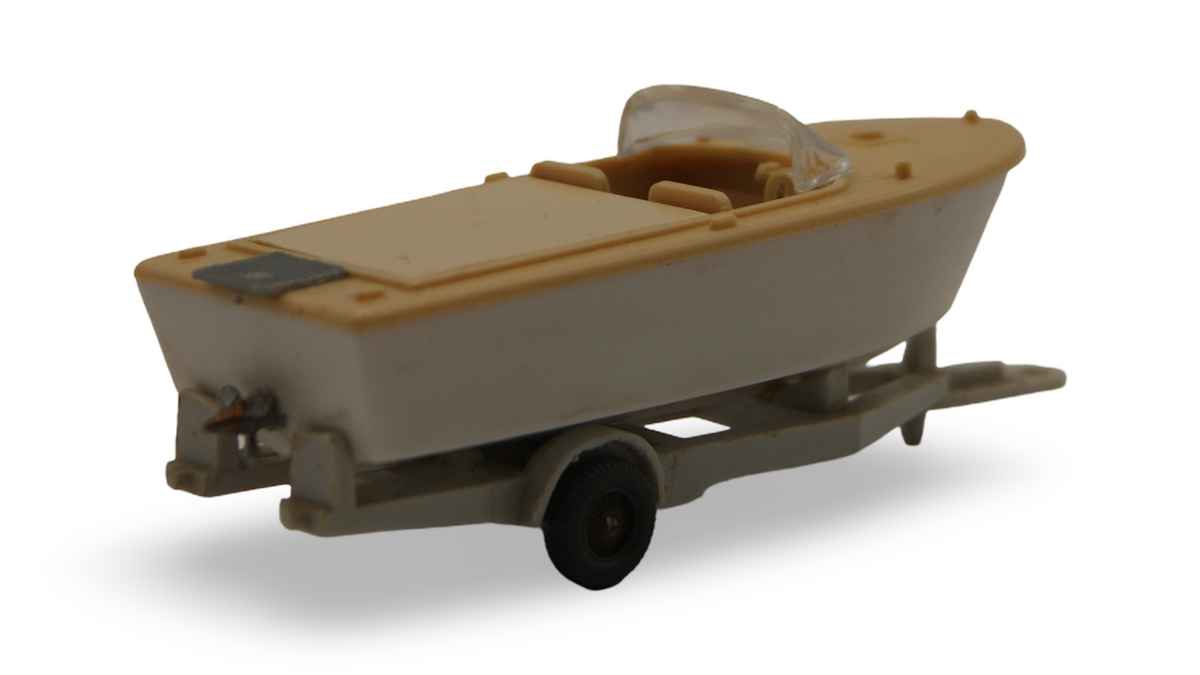 Wiking 0095 Motorboot auf Anhänger 1:87 H0 creme beige Bootsanhänger