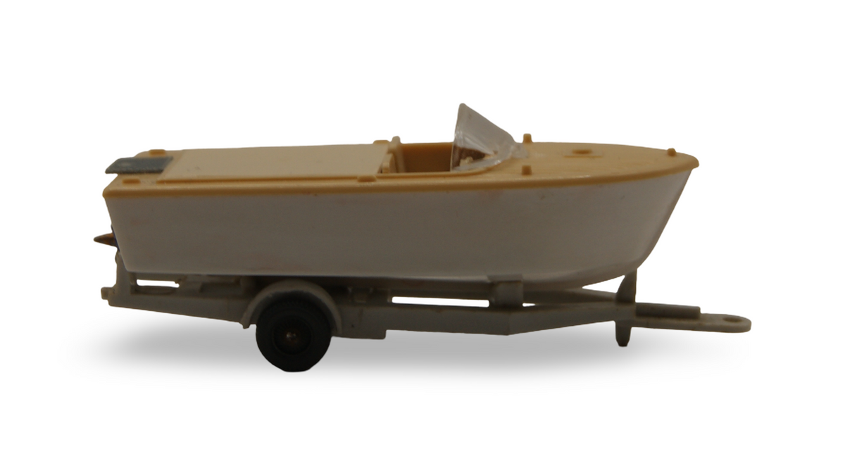 Wiking 0095 Motorboot auf Anhänger 1:87 H0 creme beige Bootsanhänger