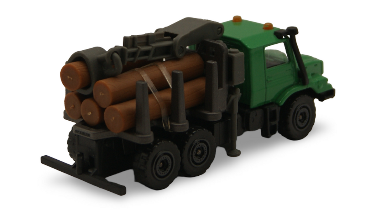 Majorette Mercedes-Benz Zetros Holztransporter mit Ladekran & Holzstämmen