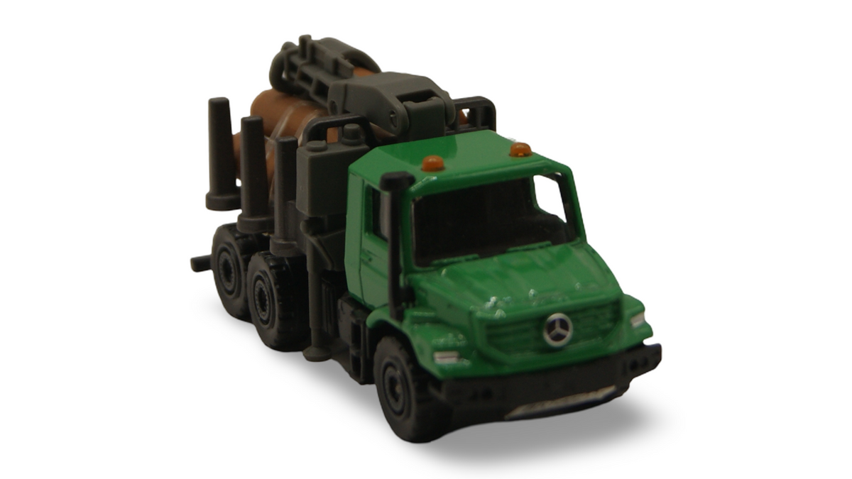 Majorette Mercedes-Benz Zetros Holztransporter mit Ladekran & Holzstämmen