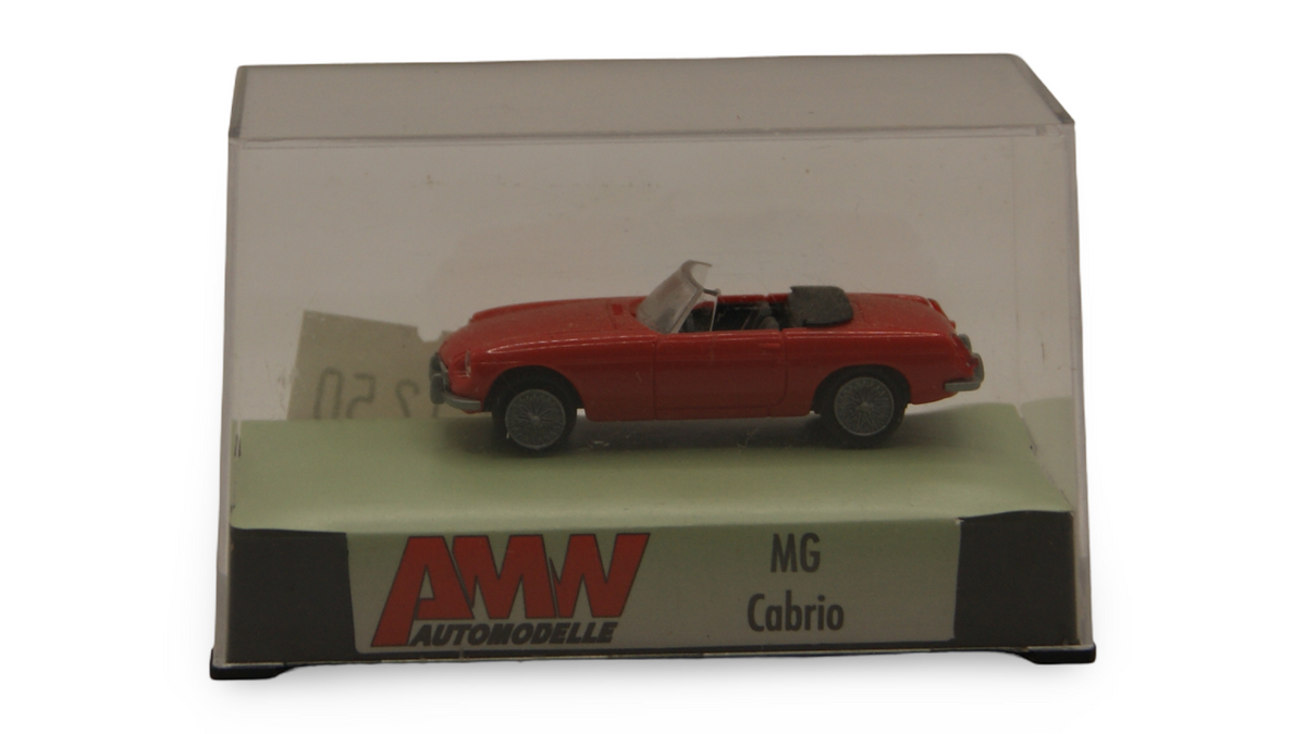 AMW Automodelle MG B Roadster Cabrio rot 1:87 H0 in Vitrine