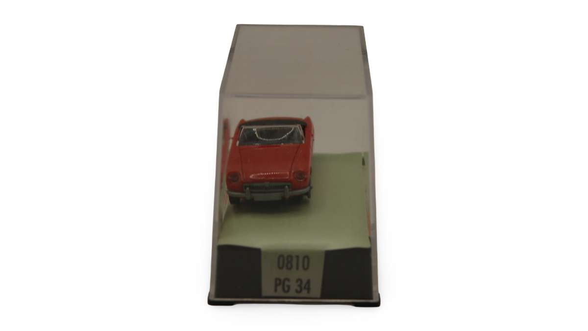 AMW Automodelle MG B Roadster Cabrio rot 1:87 H0 in Vitrine