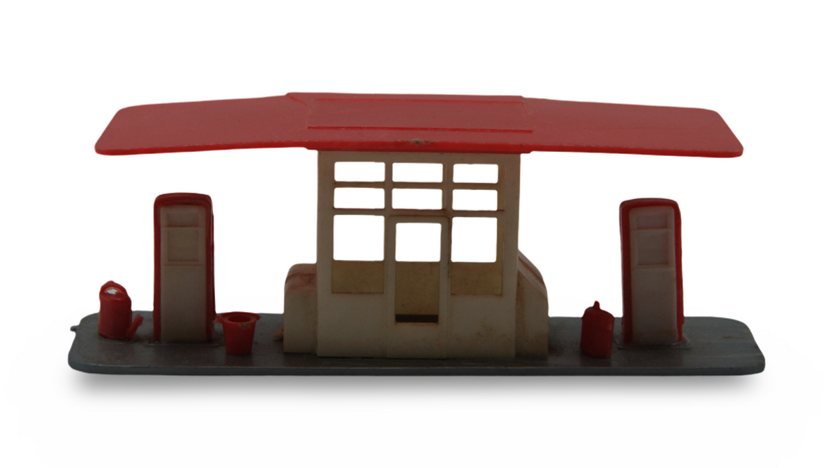 Tankstelle Modellbahn Zubehör rot/weiß Hersteller unbekannt Vintage