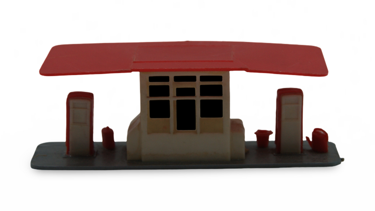 Tankstelle Modellbahn Zubehör rot/weiß Hersteller unbekannt Vintage