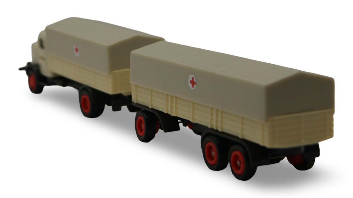 Lastzug "Hilfszug" Rotes Kreuz 1:87 Metallhaube Modellauto Anhänger