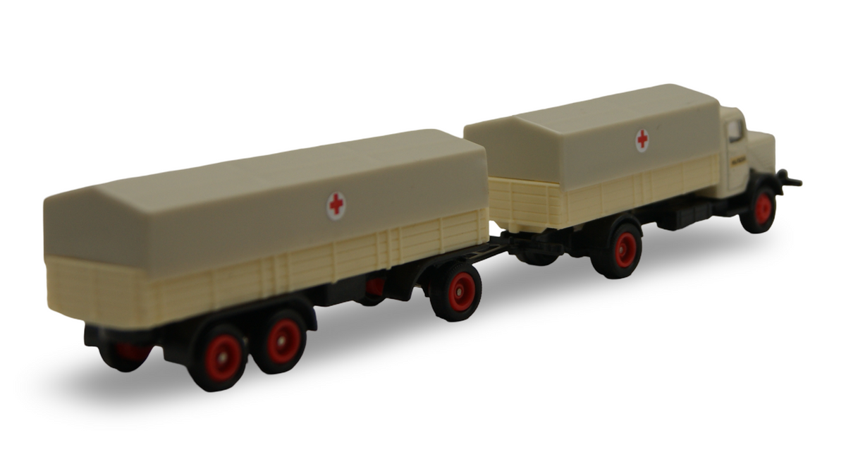 Lastzug "Hilfszug" Rotes Kreuz 1:87 Metallhaube Modellauto Anhänger