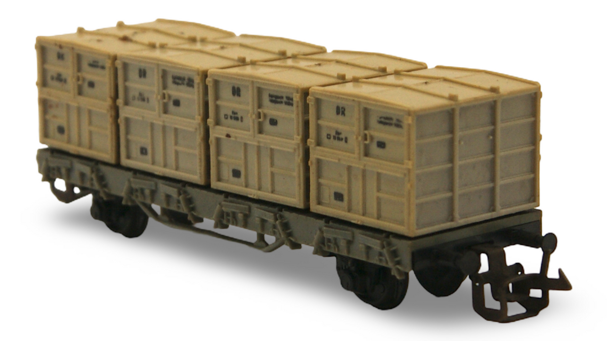 Zeuke TT 1:120 DR Behältertragwagen mit 4 Kleinbehältern – Fremd-OVP