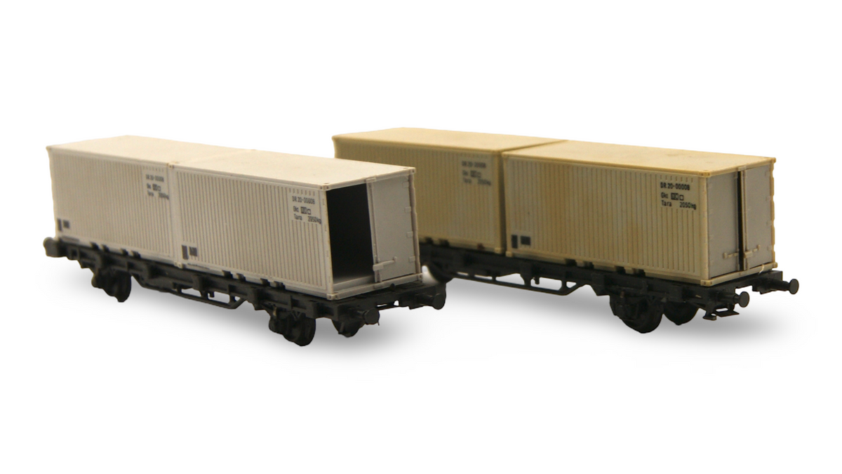 Zeuke/BTTB TT 1:120 – 2 DR Containertragwagen mit 4 Containern, defekt