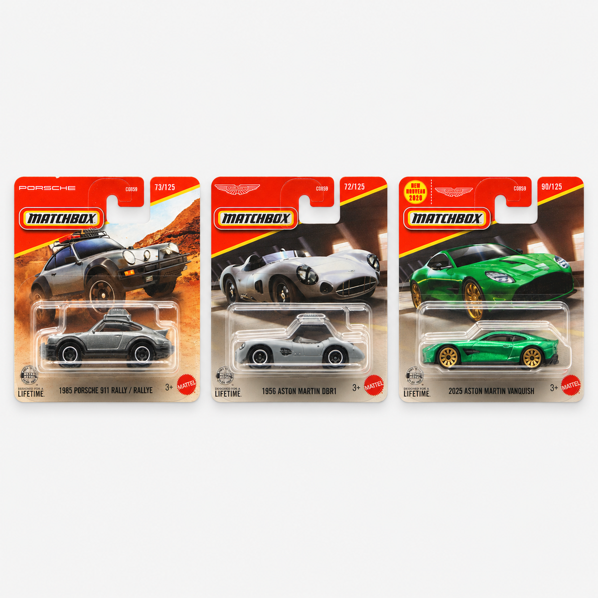 Matchbox 3er Set Porsche 911 Rally Aston Martin DBR1 Vanquish 1:64 OVP