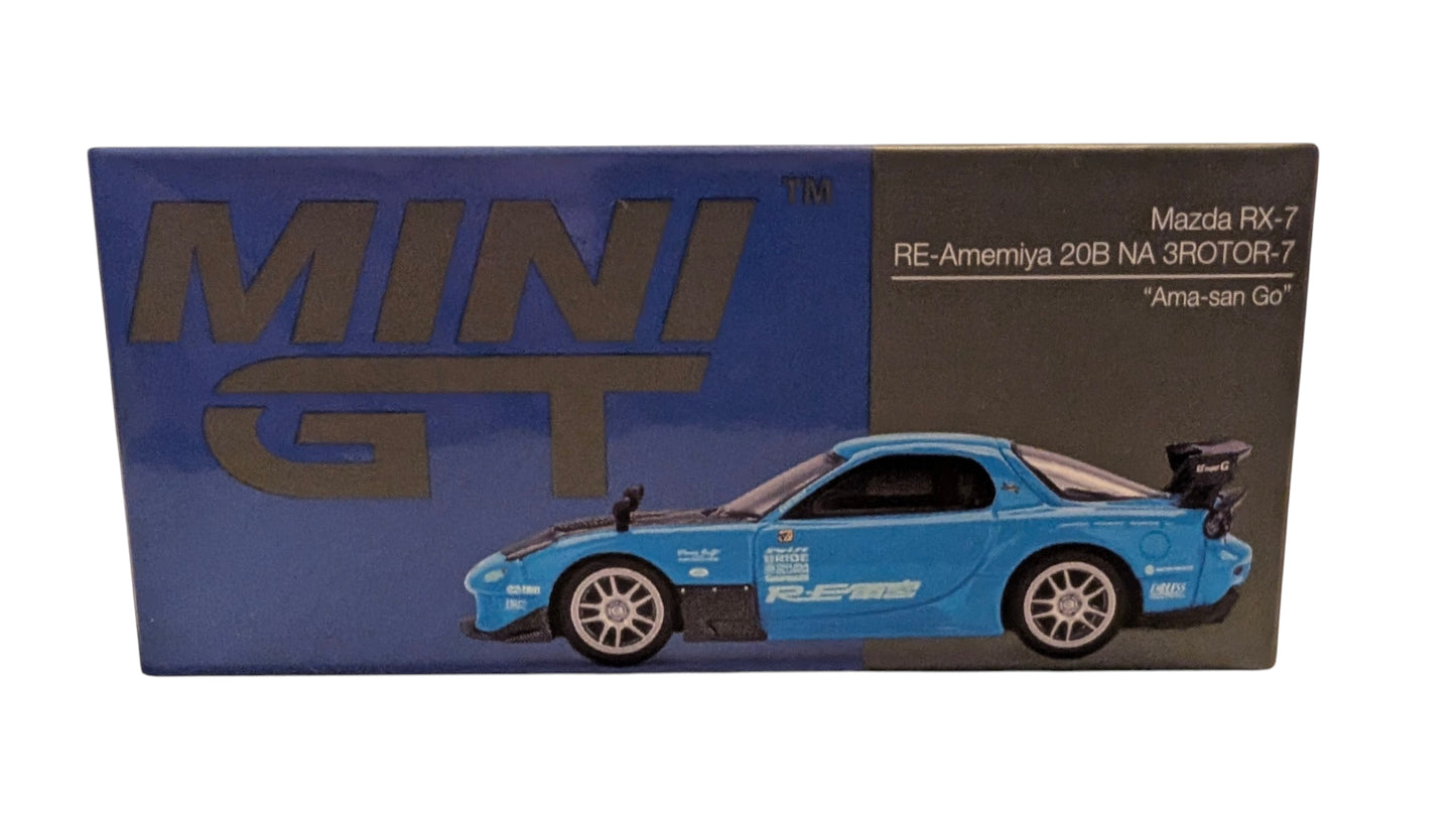 MINI GT Mazda RX-7 RE-Amemiya 20B NA 3ROTOR-7 "Ama-san Go" 1:64 – JDM Ikone mit OVP
