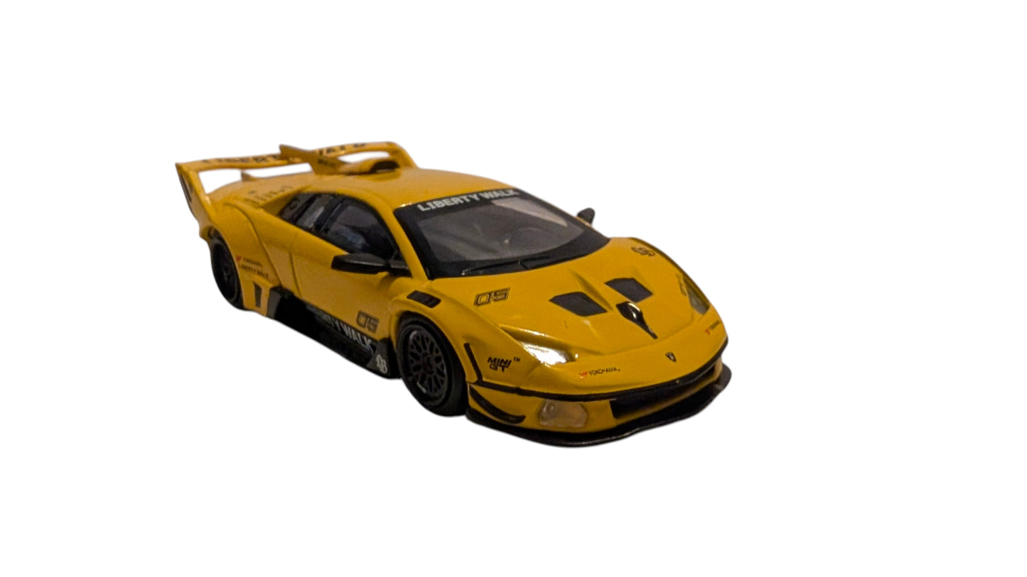 MINI GT Lamborghini LB-Silhouette WORKS Murciélago GT EVO Yellow 1:64 – Liberty Walk Sammlermodell