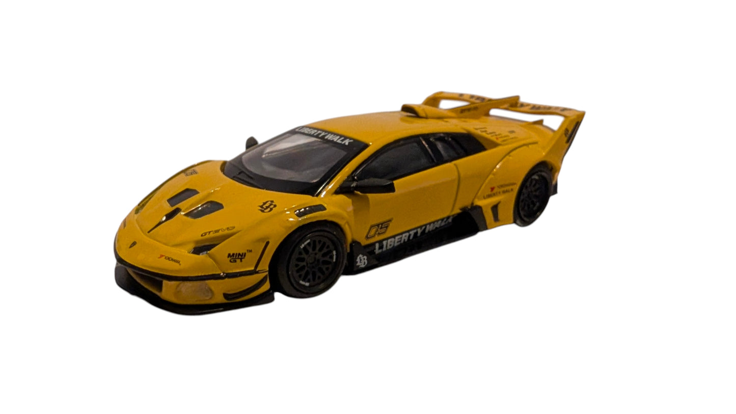 MINI GT Lamborghini LB-Silhouette WORKS Murciélago GT EVO Yellow 1:64 – Liberty Walk Sammlermodell