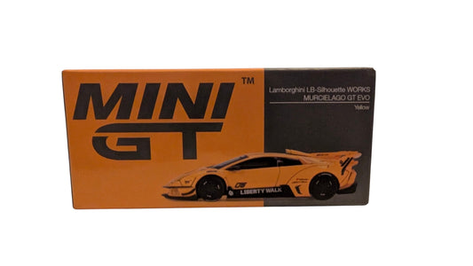 MINI GT Lamborghini LB-Silhouette WORKS Murciélago GT EVO Yellow 1:64 – Liberty Walk Sammlermodell