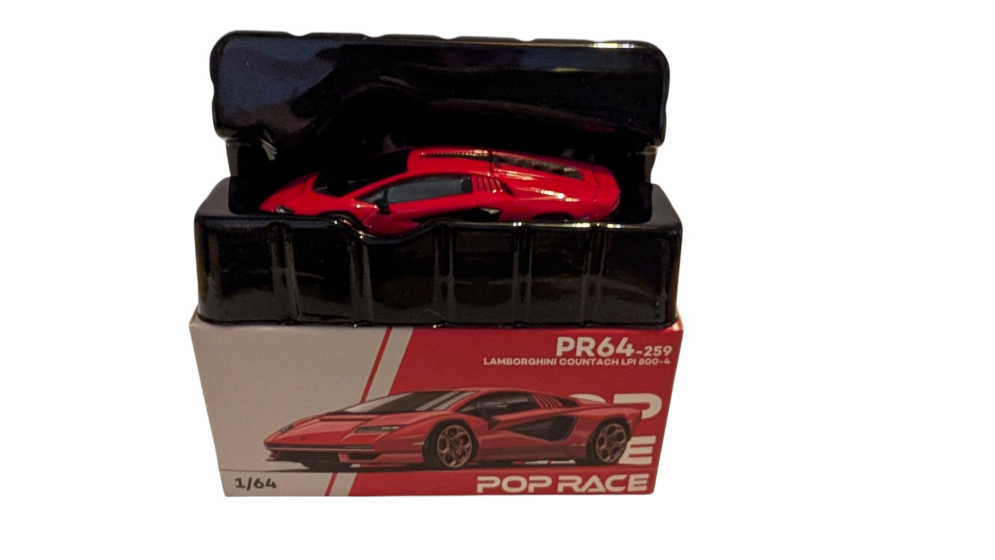 Pop Race Lamborghini Countach LPI 800-4 Rot 1:64 – Sammlermodell mit zu öffnender Motorhaube