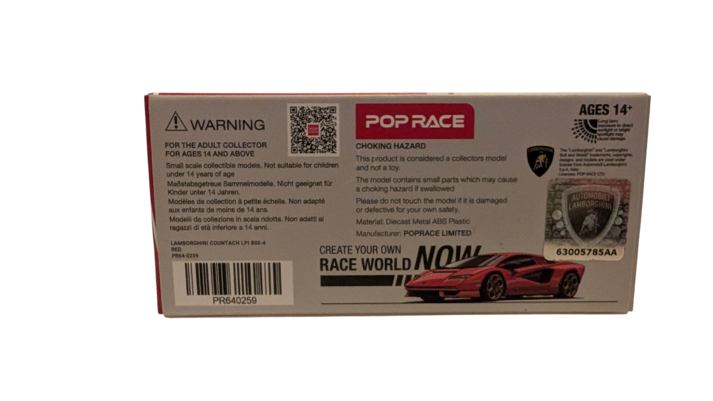 Pop Race Lamborghini Countach LPI 800-4 Rot 1:64 – Sammlermodell mit zu öffnender Motorhaube