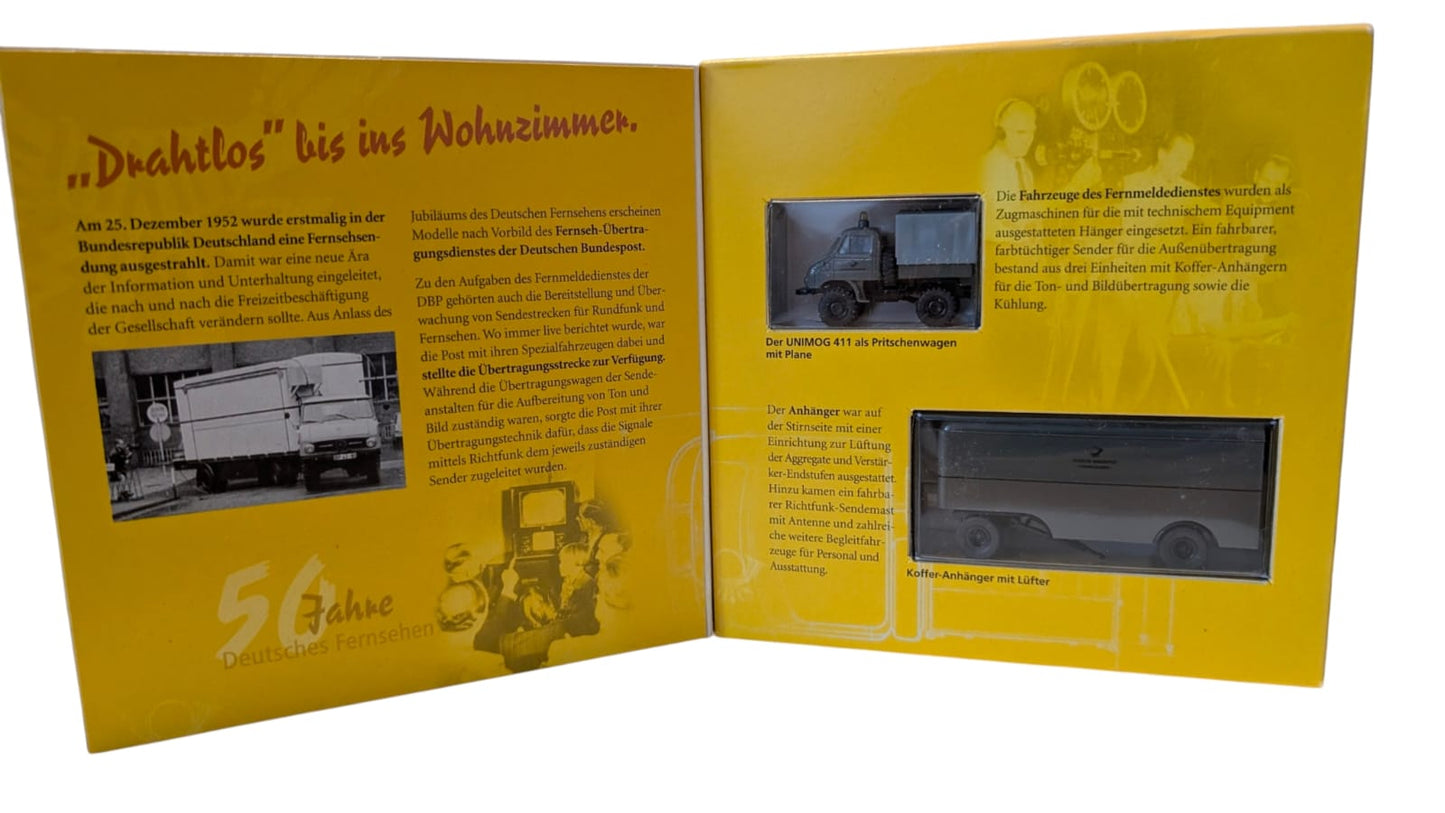 Brekina Sonder-Edition „50 Jahre Deutsches Fernsehen“ – Unimog 411 mit Übertragungsanhänger (1:87 H0)